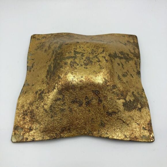 Vetri Di Nennella Italian Art Fused Glass Gold Copper Hand made Square Dish - Picture 5 of 9